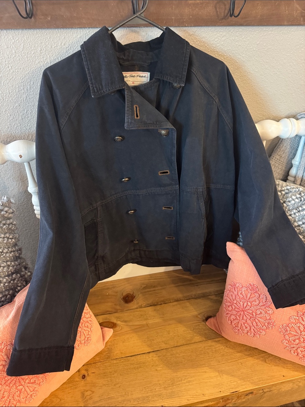 We The Free Navy Double-Breasted Cropped Jacket EXCELLENT CONDITION